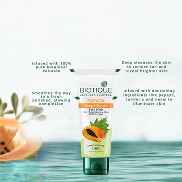 Biotique Papaya Deep Cleanse Face Wash For Visibly Glowing Skin All Skin Types 2x100ml & Biotique Bio Rose Pore Tightening Toner With Himalayan Water For All Skin Type 120 Ml